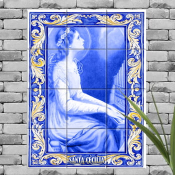 Quadro Imagem Santa Cecília em Azulejo Decorativo Estilo Português