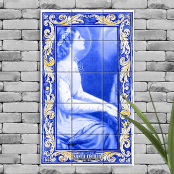 Quadro Imagem Santa Cecília em Azulejo Decorativo Estilo Português