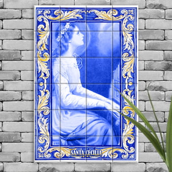 Quadro Imagem Santa Cecília em Azulejo Decorativo Estilo Português