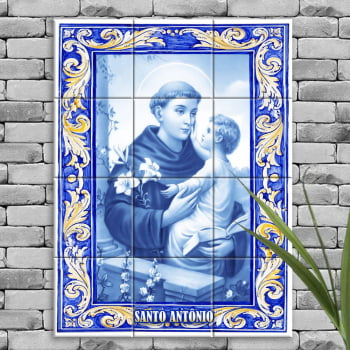 Quadro Imagem Santo Antônio em Azulejo Decorativo Estilo Português