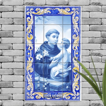 Quadro Imagem Santo Antônio em Azulejo Decorativo Estilo Português