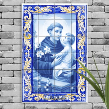 Quadro Imagem Santo Antônio em Azulejo Decorativo Estilo Português