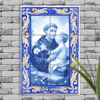 Quadro Imagem Santo Antônio em Azulejo Decorativo Estilo Português