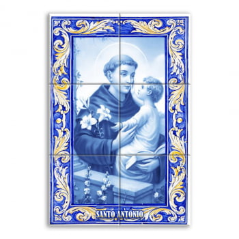 Quadro Imagem Santo Antônio em Azulejo Decorativo Estilo Português