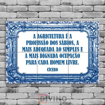 Quadro Imagem Texto Agricultura em Azulejo Decorativo Estilo Português