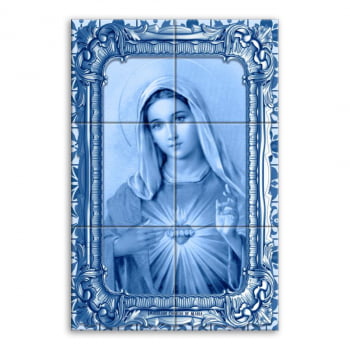 Quadro Imagem Imaculado Coração de Maria em Azulejo Decorativo Estilo Português