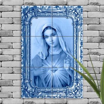 Quadro Imagem Imaculado Coração de Maria em Azulejo Decorativo Estilo Português