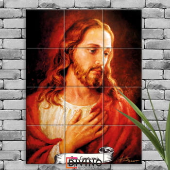 Quadro Imagem Jesus Complacente em Azulejo Decorativo Colorido