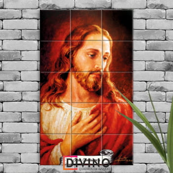 Quadro Imagem Jesus Complacente em Azulejo Decorativo Colorido