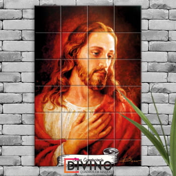 Quadro Imagem Jesus Complacente em Azulejo Decorativo Colorido