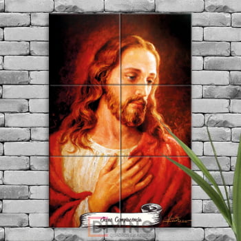 Quadro Imagem Jesus Complacente em Azulejo Decorativo Colorido