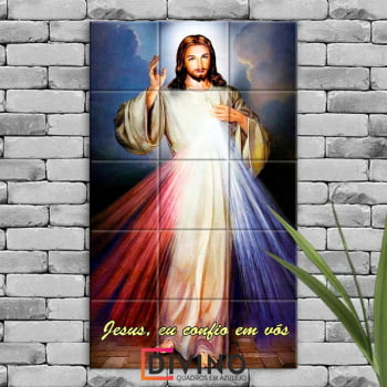 Quadro Imagem Jesus Misericordioso em Azulejo Decorativo Colorido