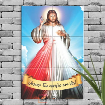 Quadro Imagem Jesus Misericordioso em Azulejo Decorativo Colorido