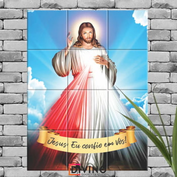 Quadro Imagem Jesus Misericordioso em Azulejo Decorativo Colorido