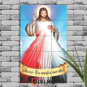 Quadro Imagem Jesus Misericordioso em Azulejo Decorativo Colorido