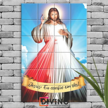 Quadro Imagem Jesus Misericordioso em Azulejo Decorativo Colorido