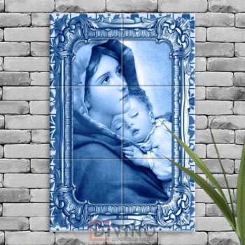 Quadro Imagem Maria Mãe de Deus em Azulejo Decorativo Estilo Português