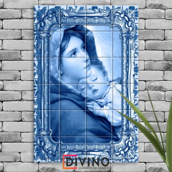 Quadro Imagem Maria Mãe de Deus em Azulejo Decorativo Estilo Português