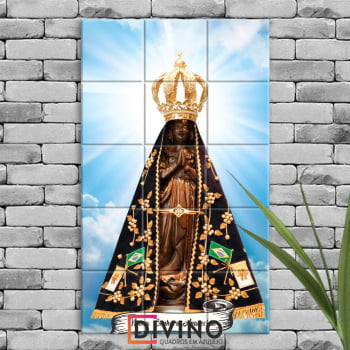 Quadro Imagem Nossa Senhora Aparecida em Azulejo Decorativo Colorido