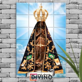 Quadro Imagem Nossa Senhora Aparecida em Azulejo Decorativo Colorido