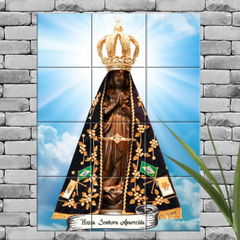 Quadro Imagem Nossa Senhora Aparecida em Azulejo Decorativo Colorido