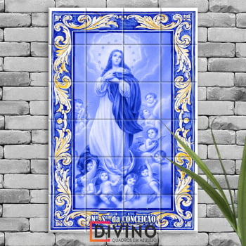 Quadro Imagem Nossa Senhora da Conceição em Azulejo Decorativo Estilo Português