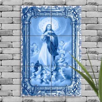 Quadro Imagem Nossa Senhora da Conceição em Azulejo Decorativo Estilo Português