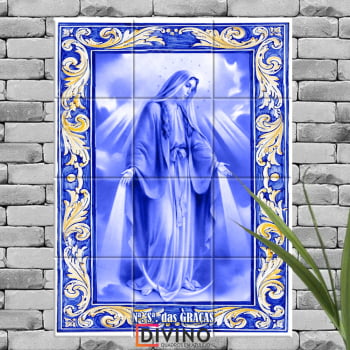 Quadro Imagem Nossa Senhora das Graças em Azulejo Decorativo Estilo Português