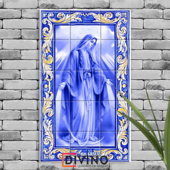 Quadro Imagem Nossa Senhora das Graças em Azulejo Decorativo Estilo Português