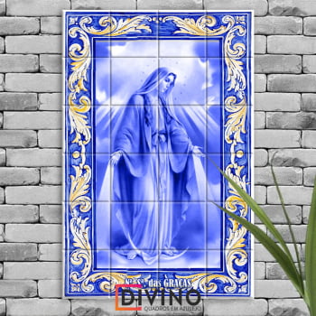 Quadro Imagem Nossa Senhora das Graças em Azulejo Decorativo Estilo Português