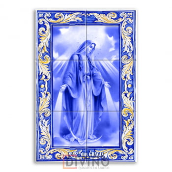 Quadro Imagem Nossa Senhora das Graças em Azulejo Decorativo Estilo Português