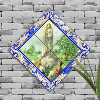 Quadro Imagem Nossa Senhora de Fátima em Azulejo Decorativo Estilo Balão