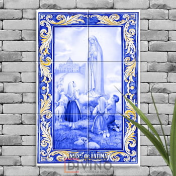 Quadro Imagem Nossa Senhora de Fátima em Azulejo Decorativo Estilo Português