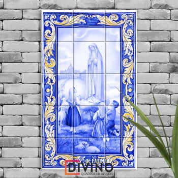 Quadro Imagem Nossa Senhora de Fátima em Azulejo Decorativo Estilo Português