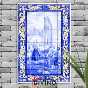 Quadro Imagem Nossa Senhora de Fátima em Azulejo Decorativo Estilo Português