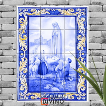 Quadro Imagem Nossa Senhora de Fátima em Azulejo Decorativo Estilo Português