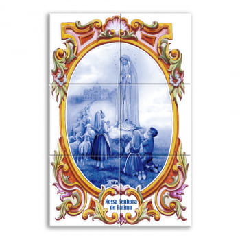 Quadro Imagem Nossa Senhora de Fátima em Azulejo Decorativo Borda Antiga