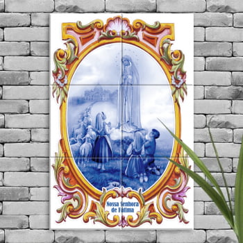 Quadro Imagem Nossa Senhora de Fátima em Azulejo Decorativo Borda Antiga