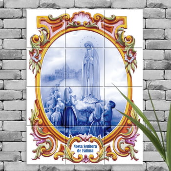 Quadro Imagem Nossa Senhora de Fátima em Azulejo Decorativo Borda Antiga