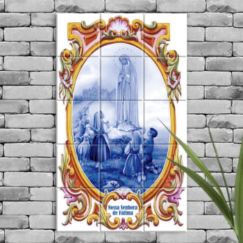 Quadro Imagem Nossa Senhora de Fátima em Azulejo Decorativo Borda Antiga