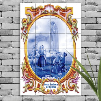 Quadro Imagem Nossa Senhora de Fátima em Azulejo Decorativo Borda Antiga