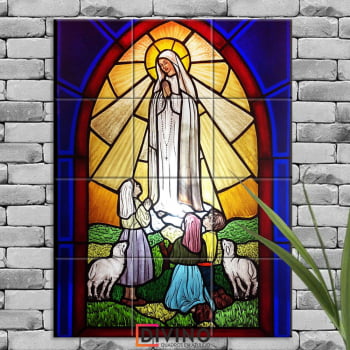 Quadro Imagem Nossa Senhora de Fátima em Azulejo Decorativo Estilo Vitral