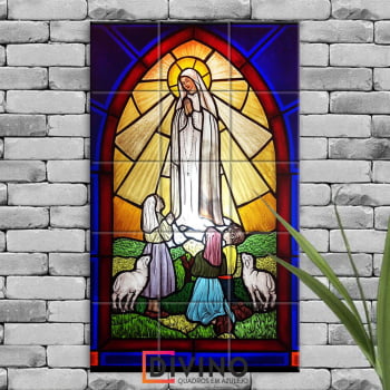 Quadro Imagem Nossa Senhora de Fátima em Azulejo Decorativo Estilo Vitral