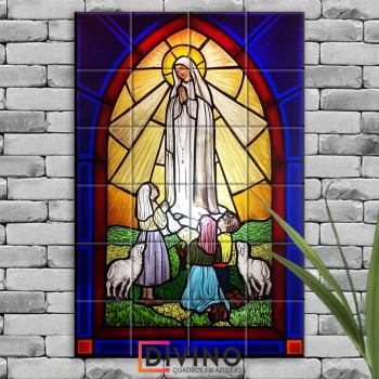 Quadro Imagem Nossa Senhora de Fátima em Azulejo Decorativo Estilo Vitral