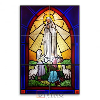 Quadro Imagem Nossa Senhora de Fátima em Azulejo Decorativo Estilo Vitral