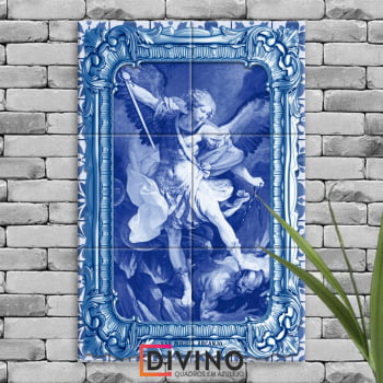 Quadro Imagem São Miguel Arcanjo em Azulejo Decorativo Estilo Português