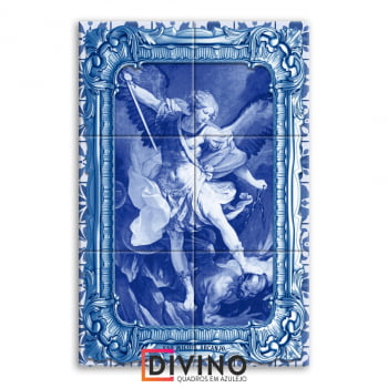 Quadro Imagem São Miguel Arcanjo em Azulejo Decorativo Estilo Português