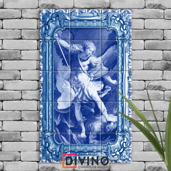 Quadro Imagem São Miguel Arcanjo em Azulejo Decorativo Estilo Português