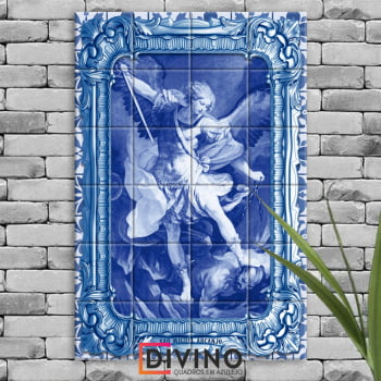 Quadro Imagem São Miguel Arcanjo em Azulejo Decorativo Estilo Português