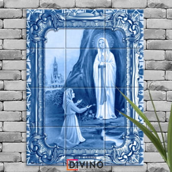 Quadro Imagem Nossa Senhora de Lourdes em Azulejo Decorativo Estilo Português